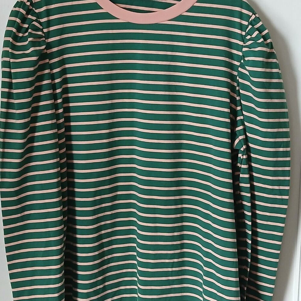Pink & Green striped puff sleeved shirt Pretty Garden brand from Amazon XXL - Picture 3 of 3